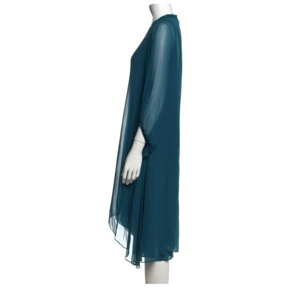 Diane von Furstenberg Dress Size 4 100% Silk Layered Midi Tent Blue 3/4 Sleeve - Picture 2 of 7